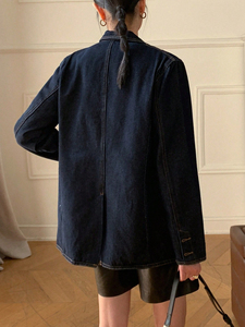 Thiết Kế Mới Chất Lượng Cao Phụ Nữ Denim Áo Khoác Blazer Phù Hợp Phù Hợp Phù Hợp Ve Áo Cổ Áo Giản Dị Dài Tay Áo Jean Áo Khoác - Product Image 4