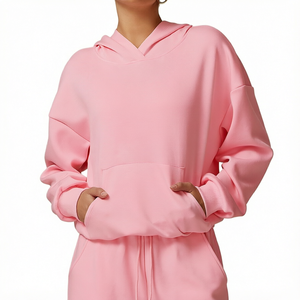 Fournisseur de sweats à capuche oversize pour femmes, couleur unie, en molleton épais, à épaules tombantes, style streetwear - Product Image 1
