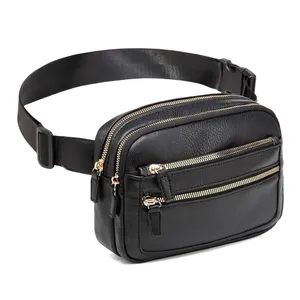 Waterproof Waist Pack Chest Crossbody Sport Fanny Pack Zipper Men Leather Belt Bag