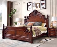 Lit de Roi Classique en Bois Massif Sculpté pour Villa et Mobilier de Chambre Antique GSA40-GSA42