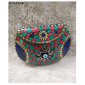 Sac messager bohème de style indien en mosaïque, sac à main de soirée de luxe en métal, sac à main bohème pour femmes, sac à main artisanal pour mariage, vente en gros - Product Image 6