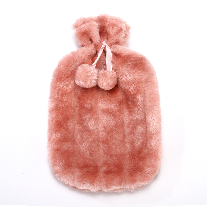 Sac d'eau chaude en caoutchouc rose + 2000 ml avec housse en laine