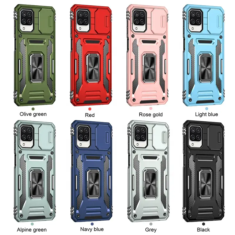 2 in 1 galaxy a12 Armor TPU PC Slide Camera Cover with Ring Holder Back cover celular Mobile Phone Case for samsung a12