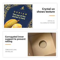 Durian dozen voor verpakkingen, gele vensterdoosjes, premium handvat voor vers fruit, studio palmblad gouden dienblad, mes, label, groothandel