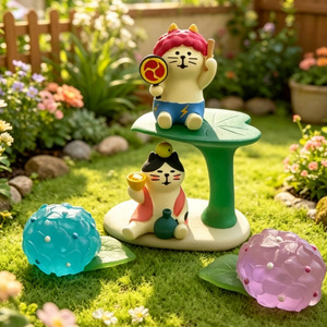 Japanese Style Miniature Cat Figurine Set Rainy Day Plum Series Resin Garden Ornament Indoor Outdoor Decor Cartoon Animal Shape - Product Image 2
