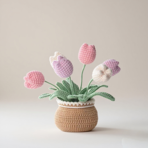 Kit Creativo per Uncinetto Fai-da-Te: Fiori di Tulipano Lavorati a Maglia, Set per Principianti per Realizzare Vasi di Fiori Lavorati a Mano - Product Image 3