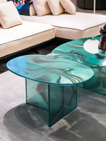 Table basse en verre minimaliste artistique italienne à effet vague d'eau, table à cocktail moderne en verre pour salon de villa