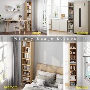 Estantería <span class=keywords><strong>de</strong></span> escritorio moderna <span class=keywords><strong>de</strong></span> madera <span class=keywords><strong>de</strong></span> roble WenFeng, <span class=keywords><strong>librero</strong></span> esquinero estrecho y pequeño <span class=keywords><strong>de</strong></span> 47 pulgadas <span class=keywords><strong>de</strong></span> alto, independiente, con 4 compartimentos abiertos para oficina en casa o dormitorio - Product Image 5
