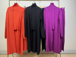 Nuevo traje de punto sencillo elegante para <span class=keywords><strong>mujer</strong></span>, camiseta sin mangas, suéter largo, cárdigan, pantalones sueltos, conjuntos de tres piezas, conjunto de suéter para <span class=keywords><strong>mujer</strong></span> - Product Image 5