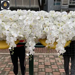 EV desain pengaturan bunga putih pelari bunga terlihat alami 6 kaki untuk dekorasi pernikahan