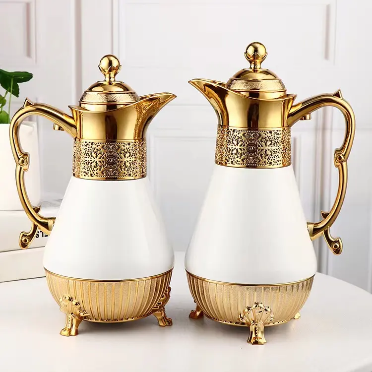 กระติกน้ำสูญญากาศกาน้ำชาสีทองทองสำหรับใช้ในบ้านกาต้มน้ำชากาแฟอาหรับ
