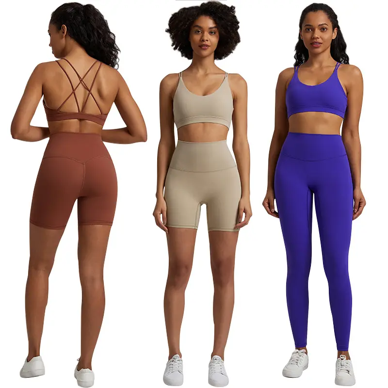 Sujetador deportivo con tirantes finos para mujer, pantalones cortos con realce de trasero, mallas de gimnasio de dos piezas, conjunto de Yoga, ropa activa de entrenamiento