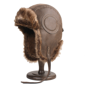 A110704 PU Plüsch Ushanka Winter mütze für Männer Kunst pelz <span class=keywords><strong>Pilot</strong></span> Aviator Ski Cap mit Ohren klappen Sowjetischer Trooper Trapper Hut für den Sport - Product Image 1