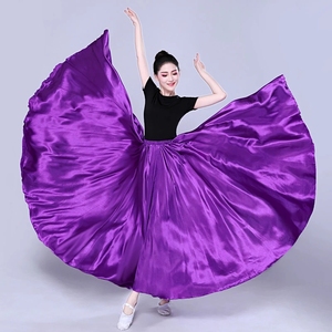 Nueva Falda de Satén de 360 Grados para Mujer Danza del Vientre Faldas Largas Gitanas para Bailarina Ropa de Práctica Varios Colores Sólidos Morado Dorado - Product Image 2
