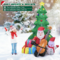 Décoration de Noël gonflable de 2,1 m avec Père Noël jouant de la guitare, arbre de Noël gonflable avec lumières LED pour fêtes de fin d'année, jardin et pelouse