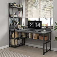 Bureau et étagère intégrés style crème à double trou pour usage professionnel, table d'étude informatique avec bibliothèque d'angle