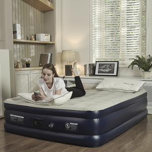 Smart Queen Size Flocking Air Mattress for Camping, Sleeping pad mat with Build-in Pillow for Living Room, Outdoor Travel
