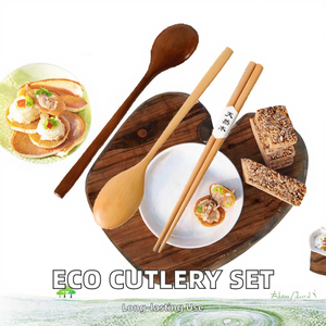 Ensemble de couverts en bois réutilisables avec logo personnalisé OEM, finition laquée naturelle, comprenant des baguettes et une cuillère, idéal pour la rentrée scolaire - Product Image 3