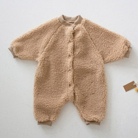 Mono de bebé de manga larga estilo adorable, de forro polar cálido Sherpa, con gorro de oso, antiarrugas, unisex, con cierre de botones