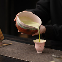 Ensemble de Cérémonie du Thé en Céramique Style Japonais Rétro, Thème Montagne Sauvage, avec Bol à Matcha et Fouet à Matcha en Bambou Chasen à Effet de Four