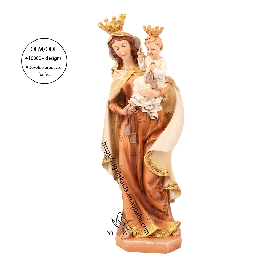 Fábrica al por mayor estatuas religiosas católicas resina cristiana Sagrada Familia figuritas Cristo-niño resina Madonna a