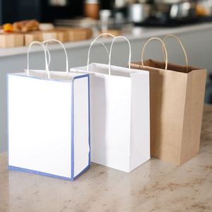 Custom Logo Printed Kraft Paper Grocery <b>Bags</b> with Handles Classic Style for Burger King Pizza Restaurant Packing <b>Small</b> MOQ - Product Image 3