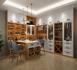 Armoire à vin moderne en bois massif sur mesure, gain de place, pour salon et salle à manger, avec design d'exposition pour la cuisine et la maison - Product Image 1