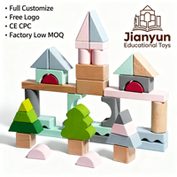 Jouet d'empilage personnalisé OEM, formes géométriques, tri de formes, macaron, blocs de construction en bois de beech épais, grand format, avec boîte de rangement en bois
