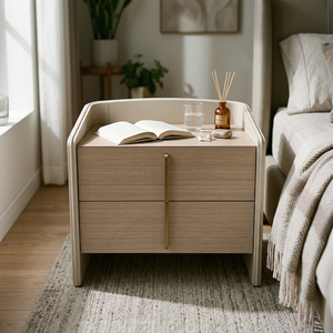 JM Modern Minimalist Nightstand 2 Drawers Wood Veneer Bedroom Furniture Eco-Friendly Apartment Hotel Use - Product Image 2