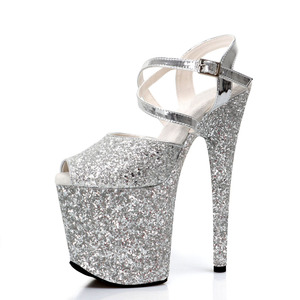 Nuovi Sandali Eleganti da Donna <span class=keywords><strong>Argento</strong></span> Lucidi con Cinturino Incrociato alla Caviglia, Plateau Glitterato, <span class=keywords><strong>Tacchi</strong></span> Alti Sexy per Matrimoni e Feste Serali 20cm 8 Pollici - Product Image 2