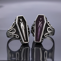 Bague cercueil gothique en acier inoxydable, émail époxy rouge sang et violet, pour cocktail, Pâques, Halloween, moto, cadeau