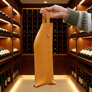 Elegante Bolsa de Vino de Cuero PU con Esquinas Plegables, Lista para Regalo, Portabotellas Individual Portátil para Amantes del Vino, Regalo para Campamentos al Aire Libre - Product Image 4