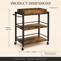 Carrito de Cocina Industrial Rústico de Madera con 3 Niveles, Carro de Servicio Rodante con Bandeja Superior Extraíble, Estación de Café y Almacenamiento