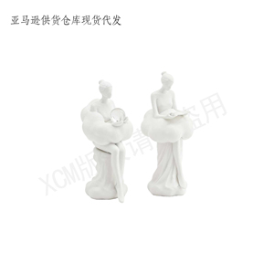 Set di Statuette <span class=keywords><strong>Donna</strong></span> Nuvola Bianca Moderna - Statua Personalizzata con Cristallo e Libro, Arredamento Minimalista per Scaffali e Tavoli - Product Image 2
