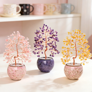 Arbre de guérison en cristal en gros, fait main, en citrine naturelle, améthyste et quartz rose, arbre à argent en cristal pour cadeaux - Product Image 1