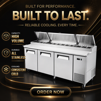 Table de préparation de pizzas commerciale réfrigérée, station de préparation alimentaire en acier inoxydable, refroidisseur de buffet avec couvercles relevables pour boulangerie et charcuterie
