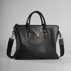 Men's Genuine Leather <b>Briefcase</b> 14 Inch Large Capacity Business Travel Bag With Deer Pattern - Product Image 1