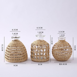 Vase en verre de fleurs séchées, Style campagnard américain, Vase en verre avec paille de Tartan tissée, filet créatif avec filet en <span class=keywords><strong>corde</strong></span> - Product Image 2