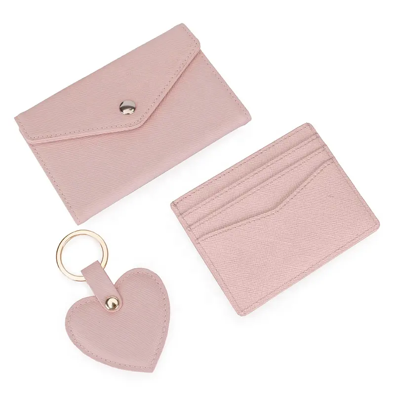 New Arrival Business Set Promotional 3 in 1 Wallet+ cardholder + Keychain Leather Wallet Gift Set Woman Gift set 2023