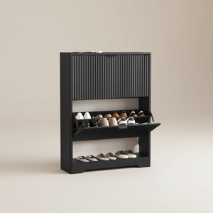 Meuble à chaussures de luxe léger de haute qualité pour entrée, <span class=keywords><strong>avec</strong></span> 2 tiroirs rabattables, noir, rainuré, en bois, vente directe usine - Product Image 1