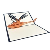 Carte en papier dur de conception spéciale Logo de marque personnalisé carré bleu foncé 3D carte de vœux Vertiplane pop up pour la promotion de cadeaux
