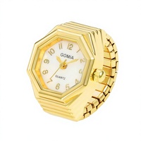 Nouvelle montre bague hexagonale unisexe, style simple et polyvalent, pour couples, en fer plaqué or, avec bracelet extensible, produit phare pour le commerce extérieur, vente en gros