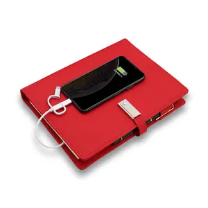 Organizador de cuero de lujo, juego de regalo, cargador inalámbrico inteligente, cuaderno A5 con PowerBank y Flash Drive, diario con logotipo personalizado