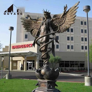 Decoración Personalizada para Entrada de Hospital, Estatua de Ángel Caduceo de Bronce de Tamaño Real, Escultura de Símbolo Médico con Alas - Product Image 1