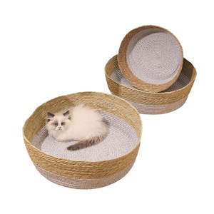 Doğal Rattan Pet yatak yuvarlak sepet nefes Pet Rattan kanepe yuva ped Mat yastık yavru köpekler kediler ile yatak - Product Image 2