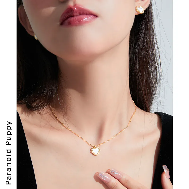 Natural Shell Heart Shape Chain Original Design Jewelry Necklace for Women Gold Plated Silver Baroque Gift Party Simple