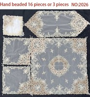 Ensemble de 16 pièces de nappe et chemin de table perlés faits à la main, broderie en maille de luxe, linge de table pour mariage, banquet, décoration de fête