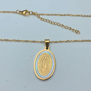 Collier religieux en acier inoxydable avec médaille en nacre, Vierge Marie de Guadalupe, Saint Benoît, médaille miraculeuse - Product Image 3