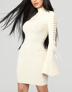 Moda autunno inverno abbigliamento <span class=keywords><strong>maglia</strong></span> di cotone di alta qualità colore <span class=keywords><strong>viola</strong></span> Plain Lace up svasato manica lunga donna <span class=keywords><strong>abito</strong></span> maglione - Product Image 6