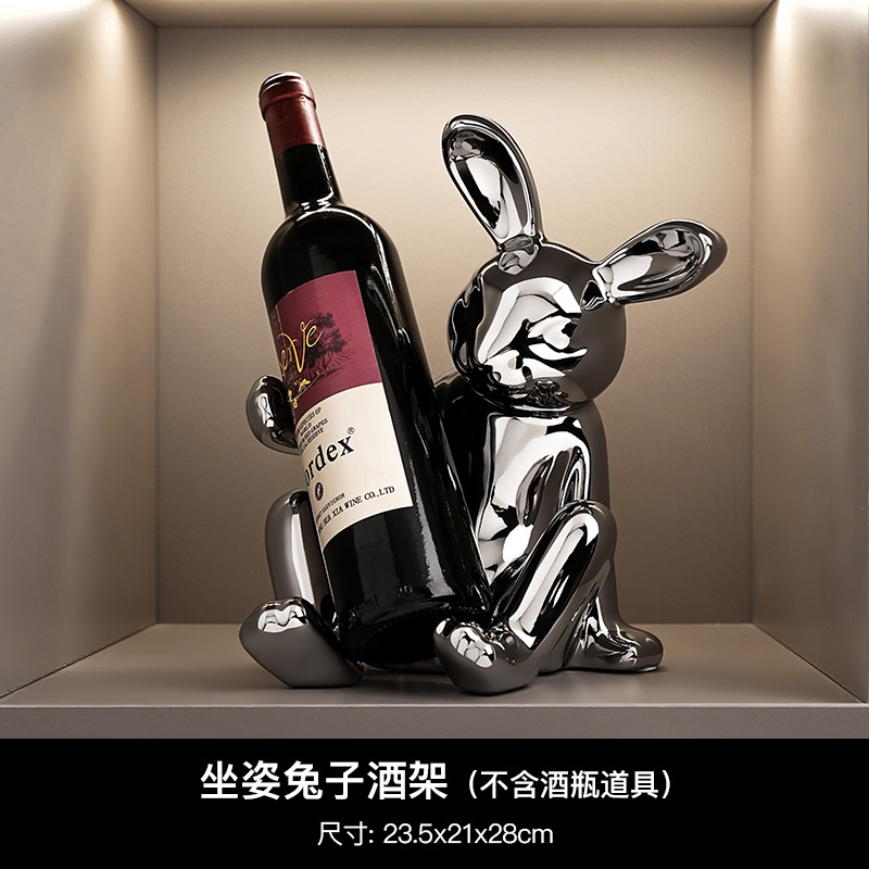 Support à vin lapin ivre plaqué argent assis
